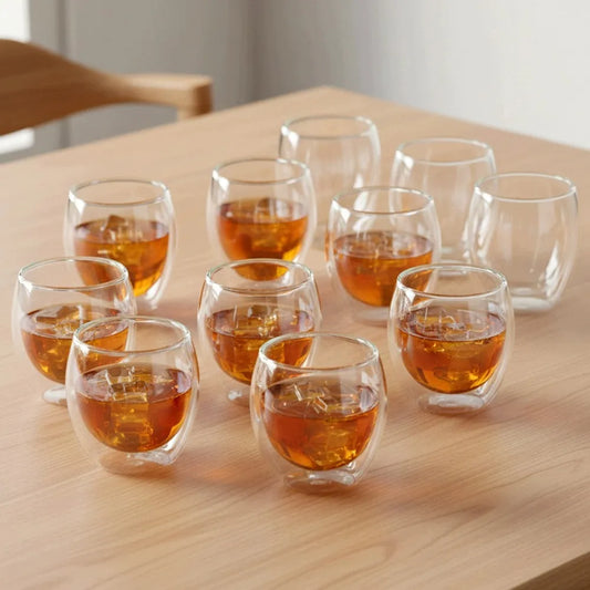 12 vnt. TERMINĖS stiklinės su dvigubomis sienelėmis kavai ir arbatai 250+370 ml