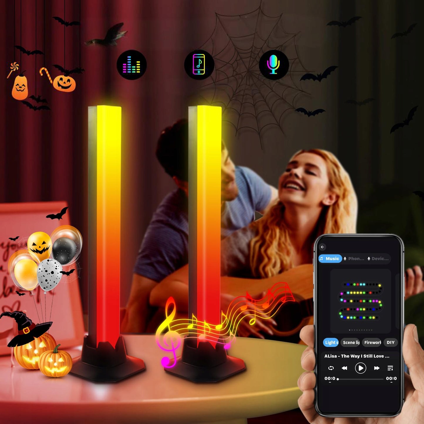 2X MULTICOLOR BAR RGB juostinė lemputė su nuotolinio valdymo pulteliu + programėlė