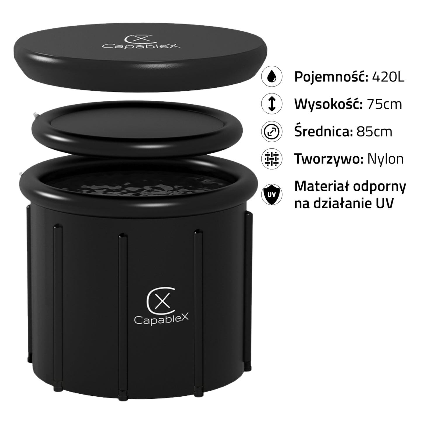 BALIA BANIA vandens vonia ledinė statinė CAPABLEX 420L dangtis 420L