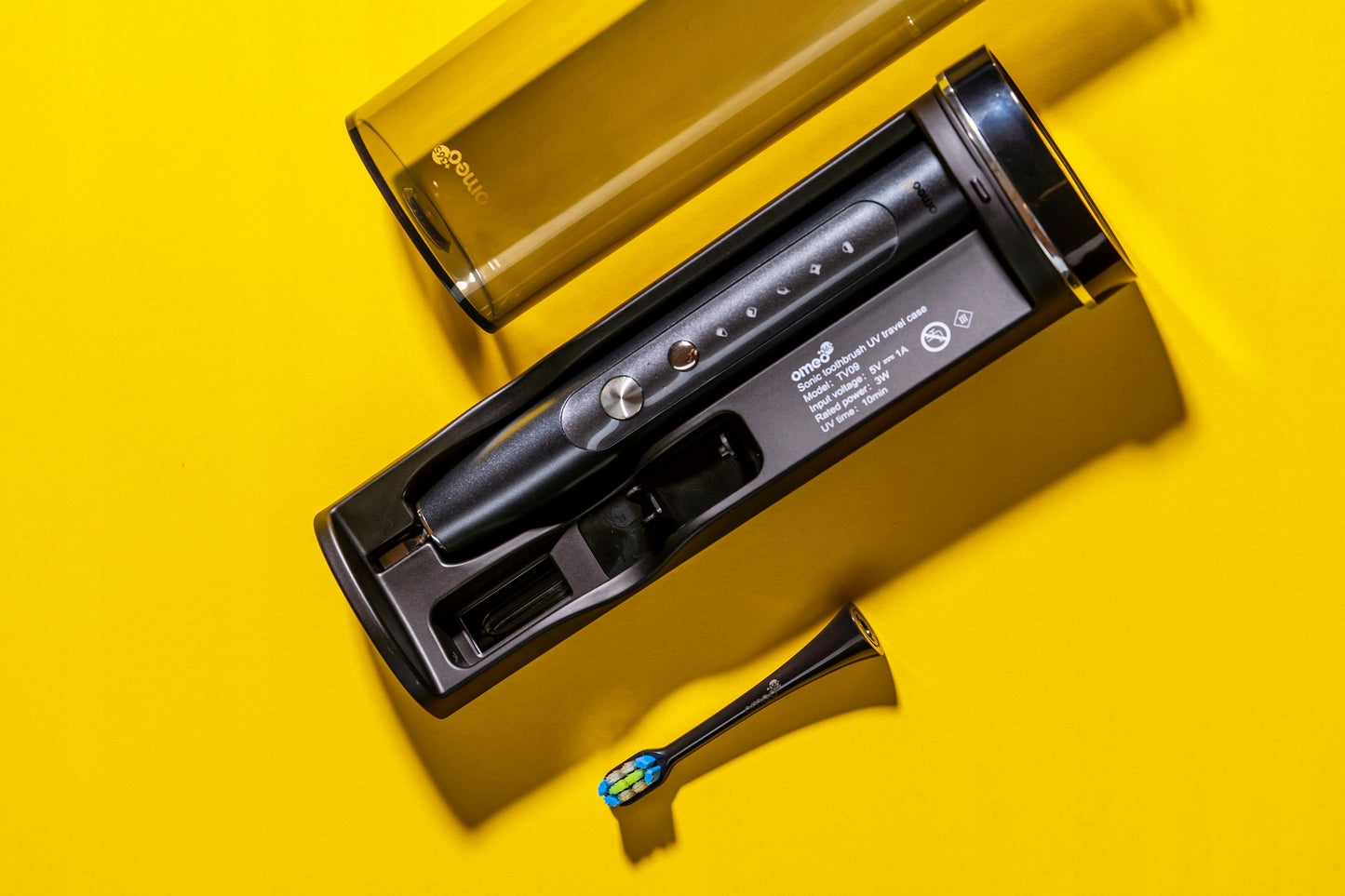 2 vnt. Elektrinis soninis dantų šepetėlis OMEO +365 UV dezinfekcinis įrenginys Juodas