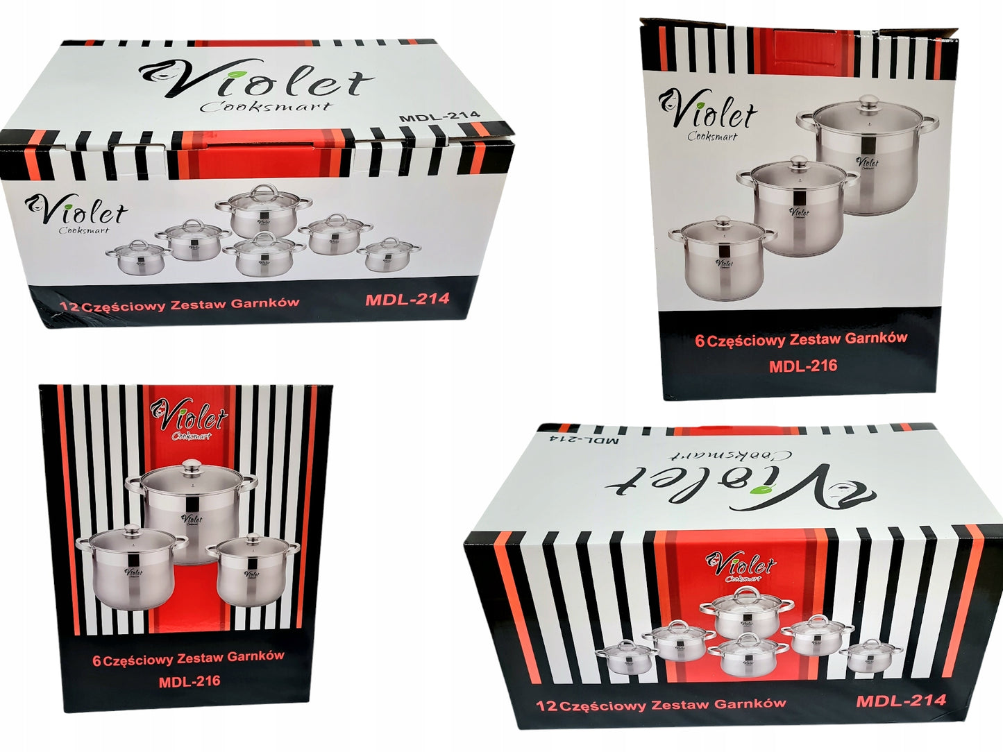 VIOLET NERŪDUIJANČIO PLIENO PUODŲ RINKINYS, Ø14/16/18/20/22/24cm, plienas