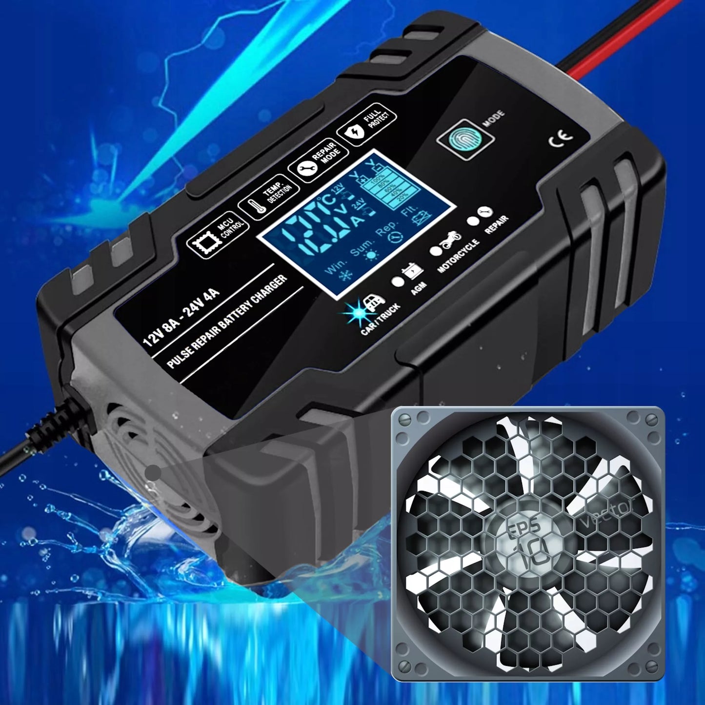 AUTOMATINIS AKUMULIATORIŲ KROVIKLIS SU JŲ TAIISYMO FUNKCIJA 12V 24V