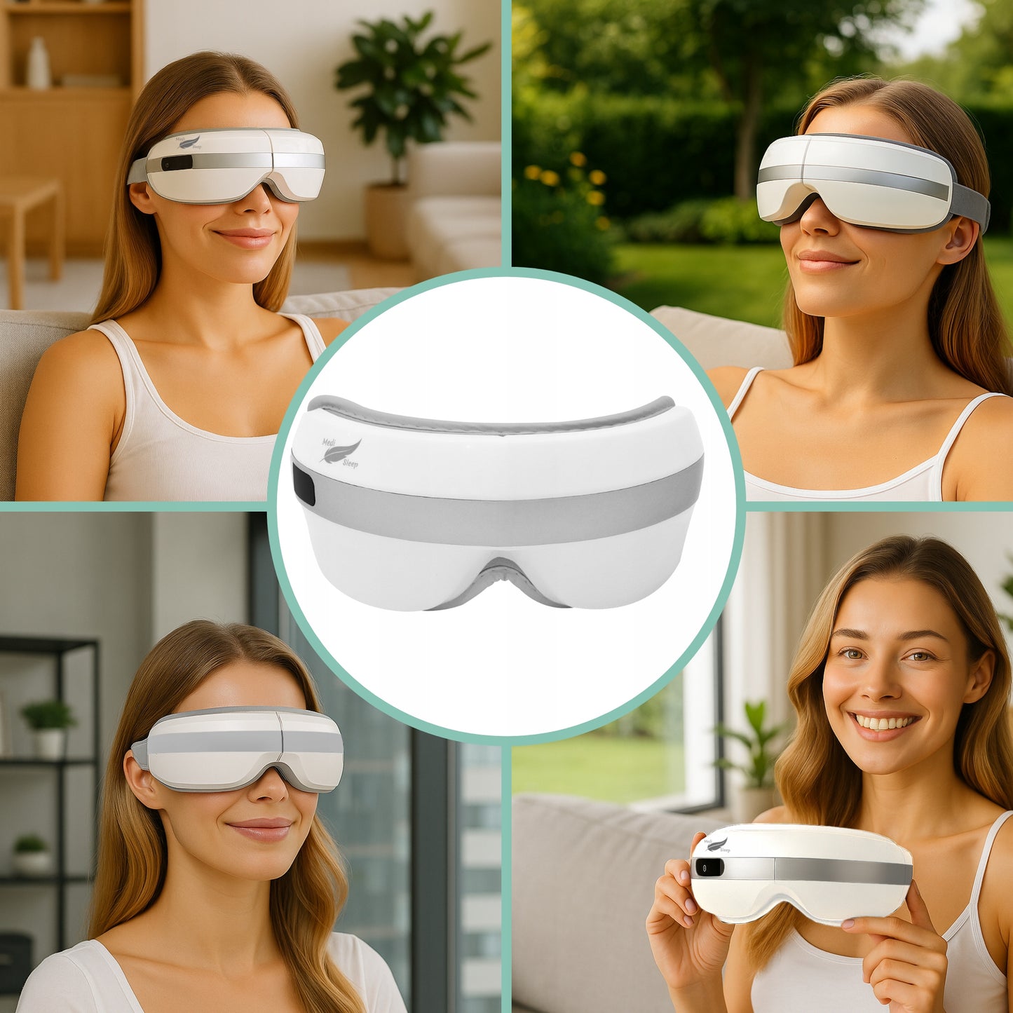 Veido ir akių masažuoklis su šilumos kompresu, 4 masažo režimai, Bluetooth, baltas