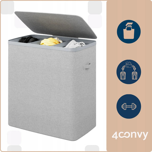 4CONVY Slimbin skalbinių krepšys su dangčiu, 3 skyriai, 3 × 40 l, 120 l