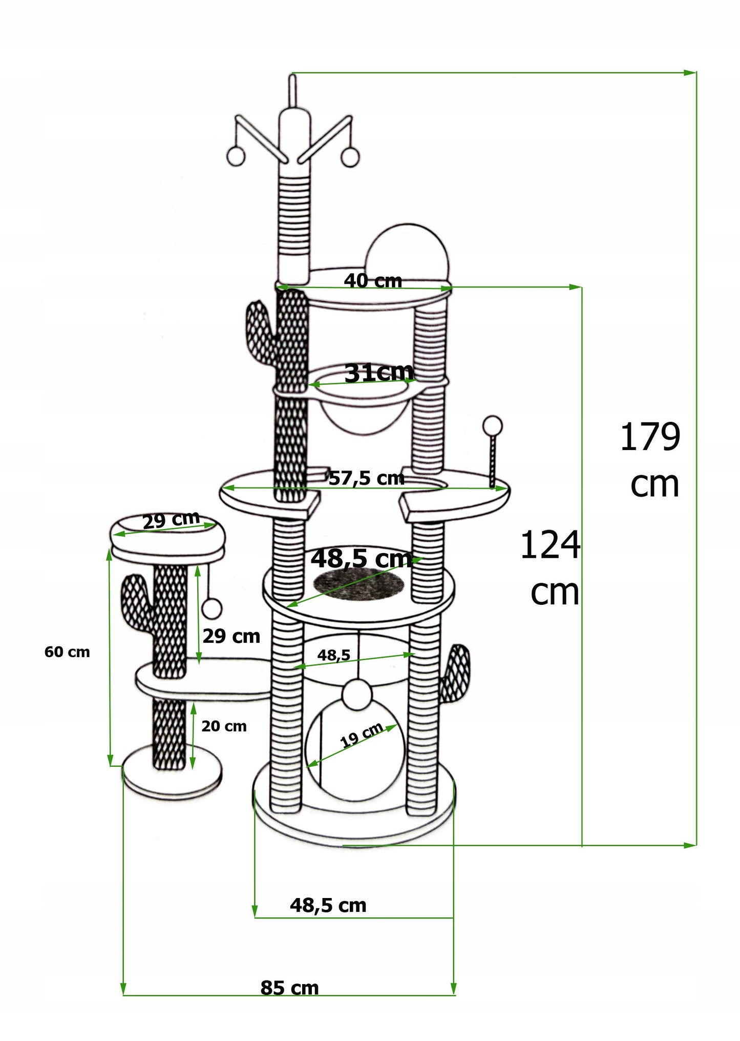 Kačių draskyklė 7 lygiai 179 cm namelis gultas pilkas Royal&Petsky
