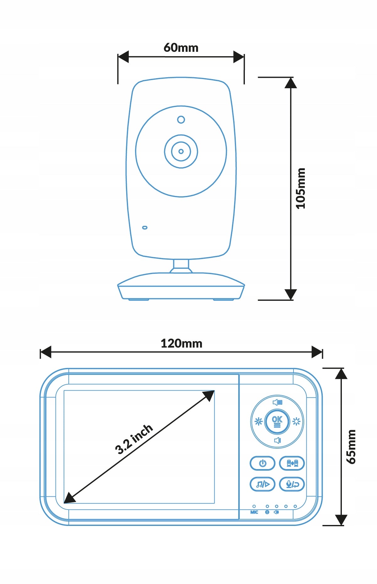 Elektroninė auklė Baby Monitor 3.2" Kamera + Ekranas | Tiesioginis vaizdas