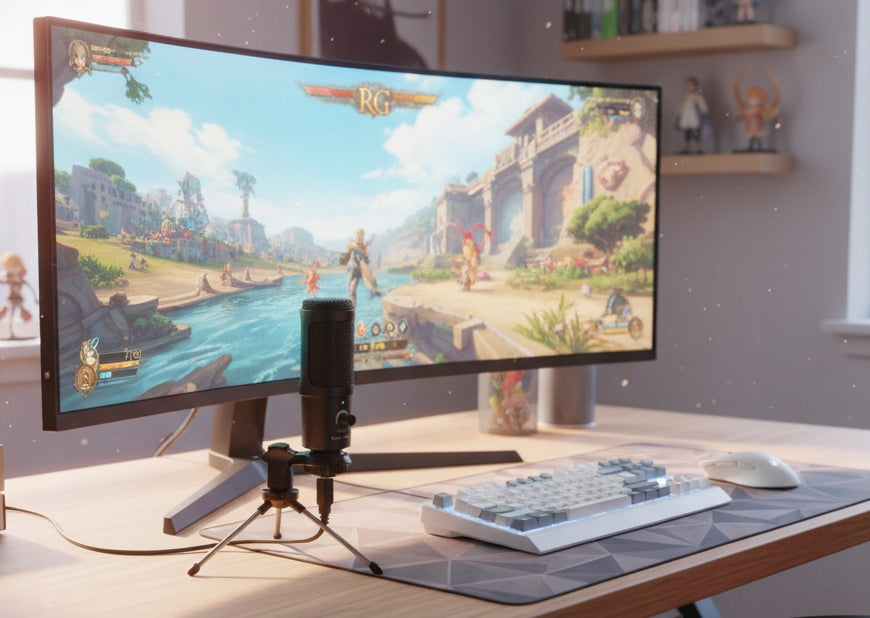 Mikrofonas New Bee USB kompiuteriui talpinis žaidimų stalinis + stovas