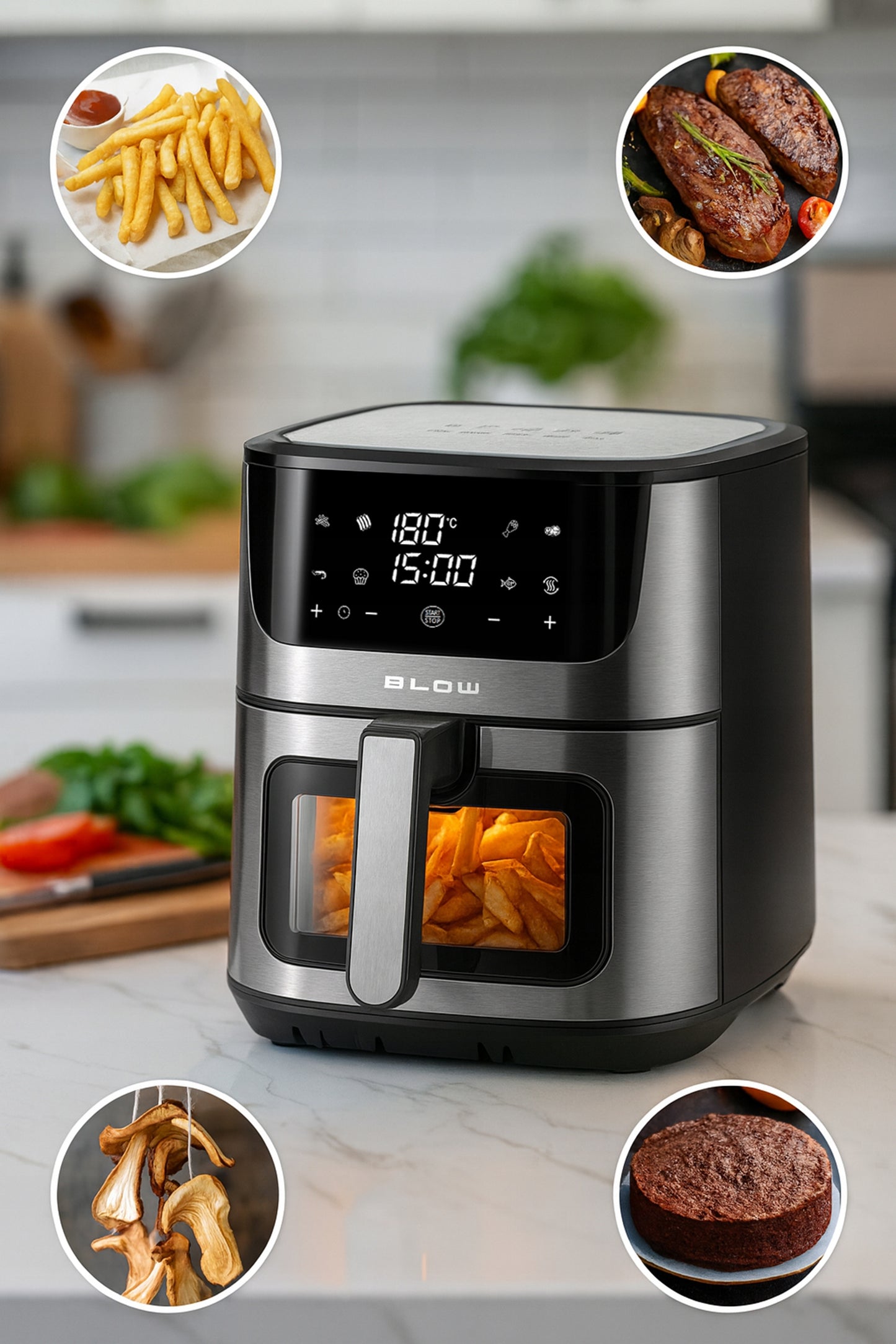 ORO GRYTUVE AIR FRYER, BE ALIEJAUS, DIDELIS XL KORPELIS 8L, 2 kaitinimo elementai, Galingas 2500W