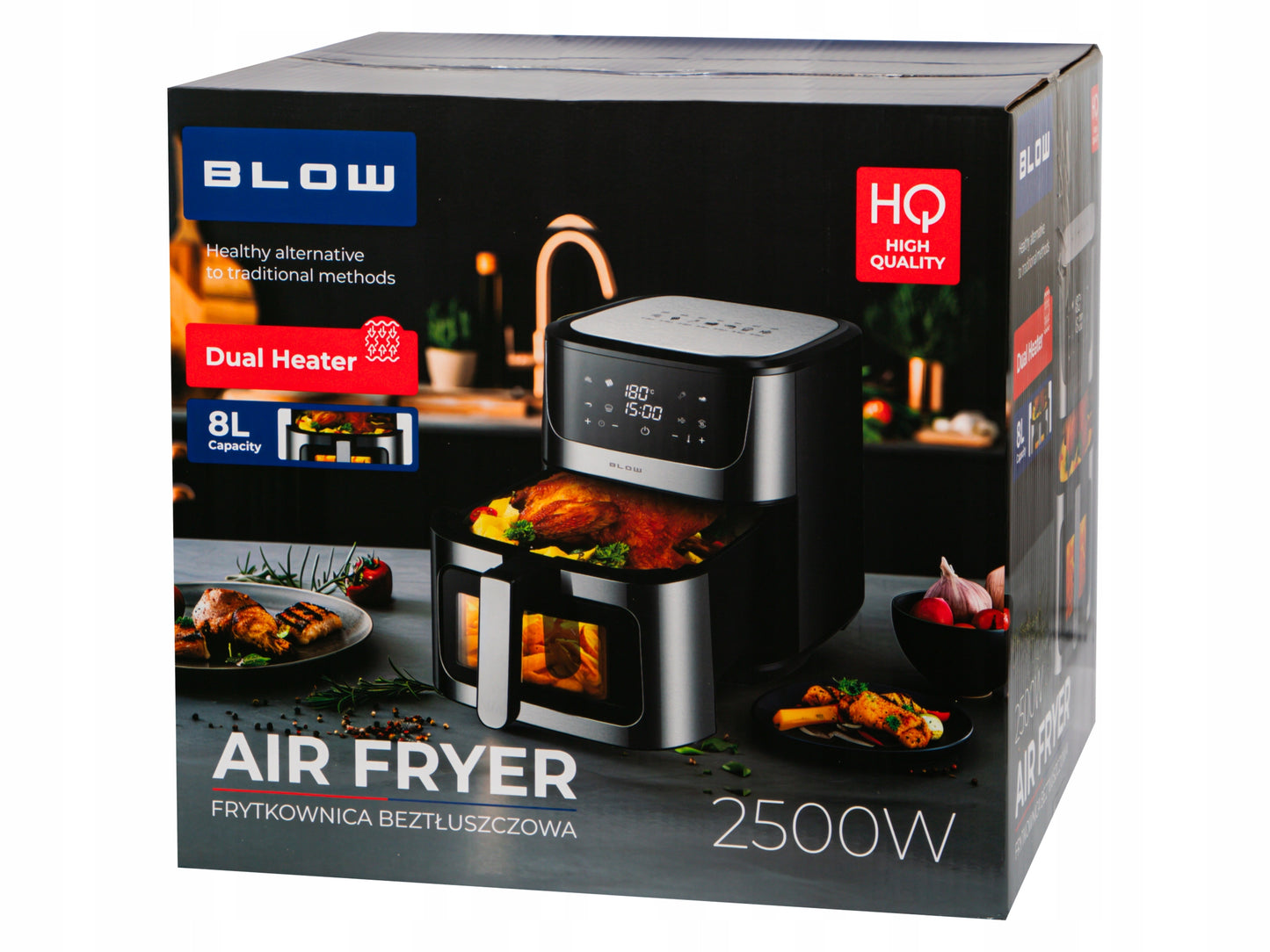 ORO GRYTUVE AIR FRYER, BE ALIEJAUS, DIDELIS XL KORPELIS 8L, 2 kaitinimo elementai, Galingas 2500W