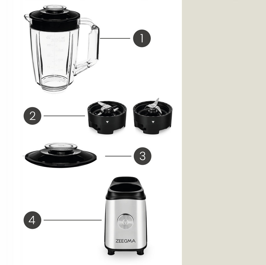 Stiklinis blenderis, kavos malūnėlis, 4in1 mikseris 1050W ZEEGMA