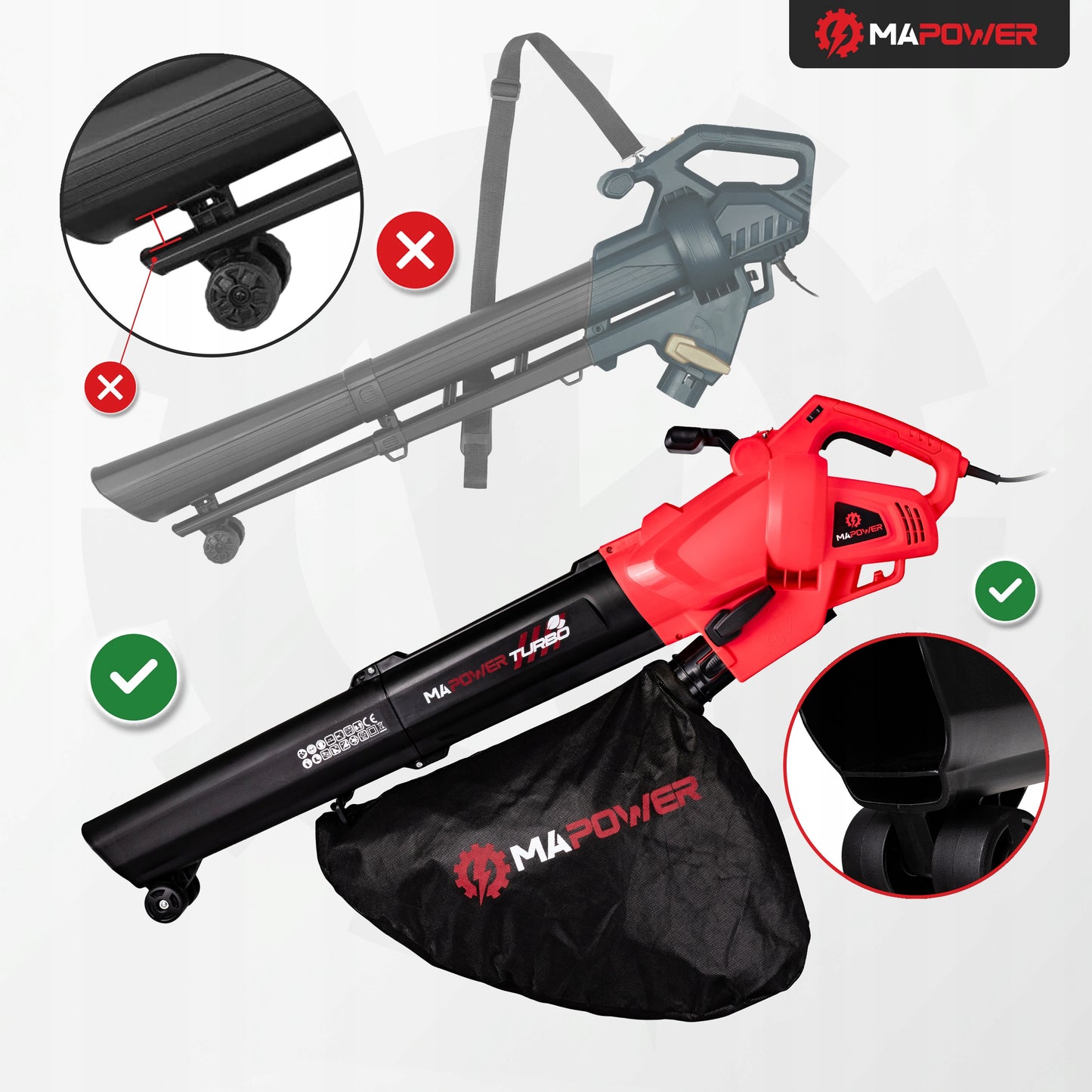 Elektrinis lapų pūstuvas su smulkintuvu, lapų siurblys 3in1, 3000W