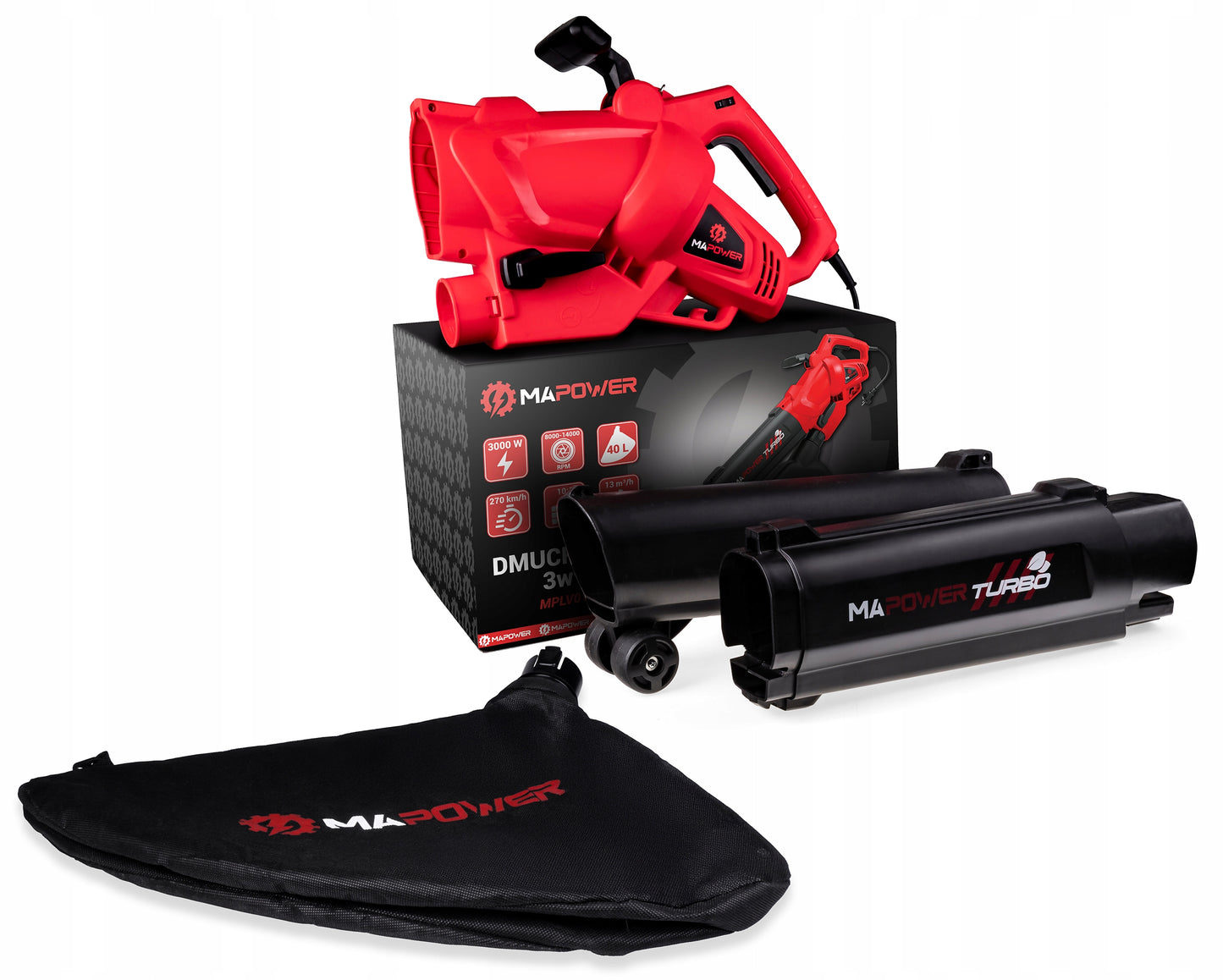 Elektrinis lapų pūstuvas su smulkintuvu, lapų siurblys 3in1, 3000W