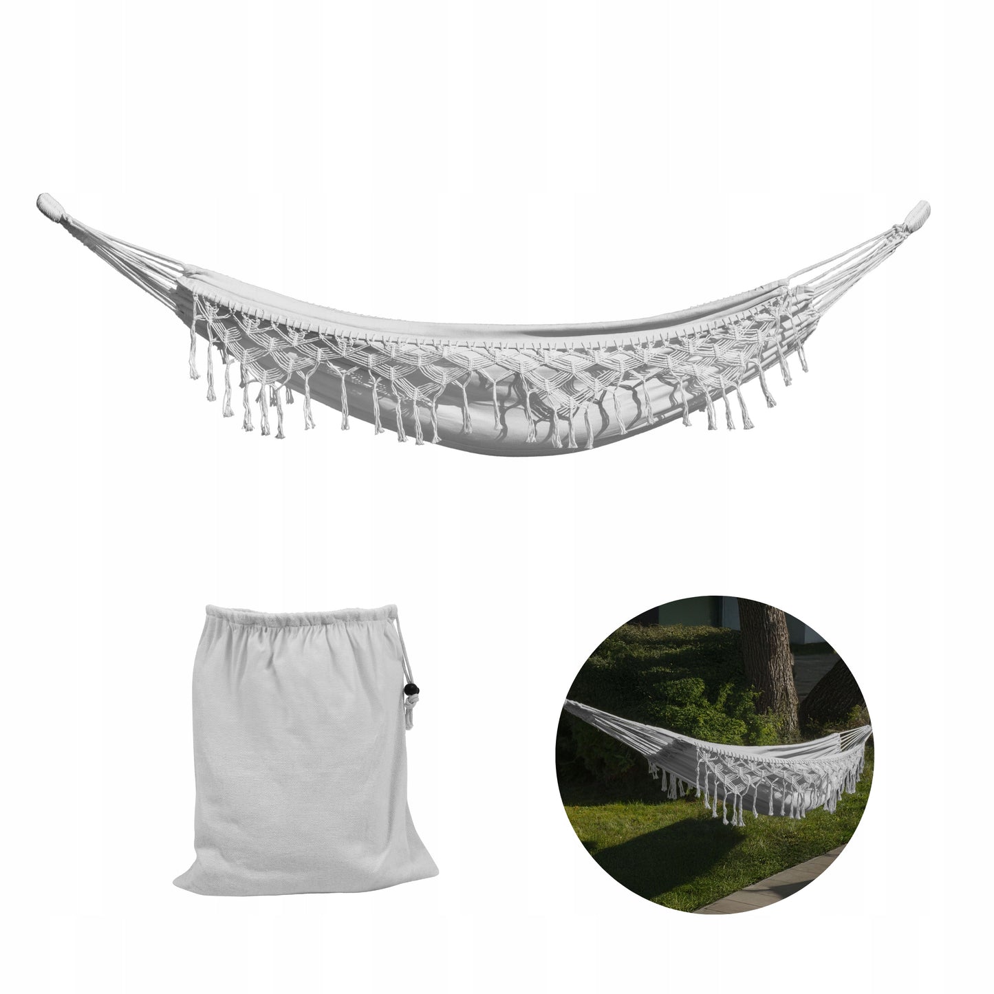 DIDELIS Boho sodinis hamakas su kutais, pilkas kelioninis hamakas balkonui