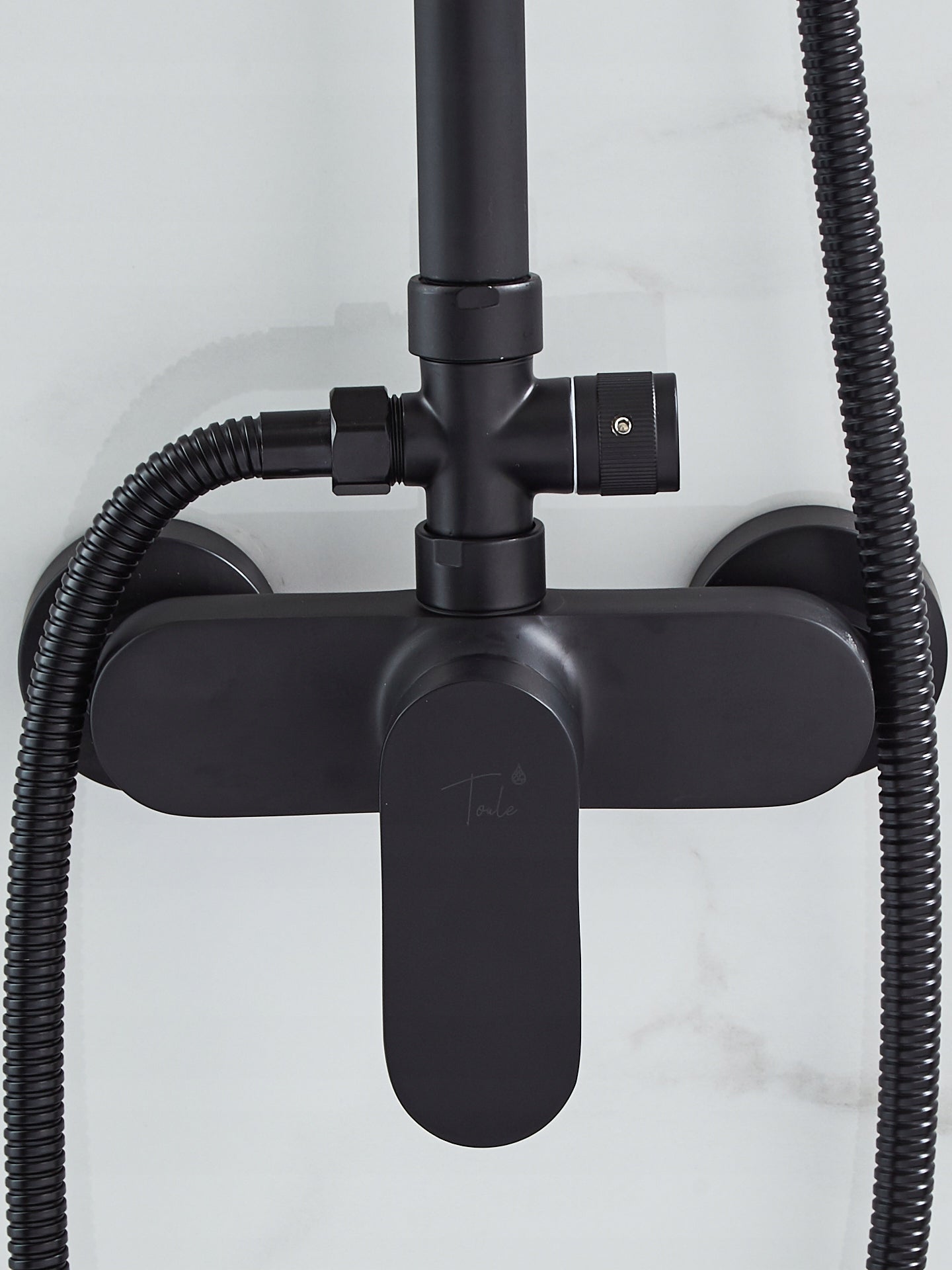 Lietaus dušas 1,5 m 170-200 skersmuo 20 cm žalvario juodas dušo komplektas