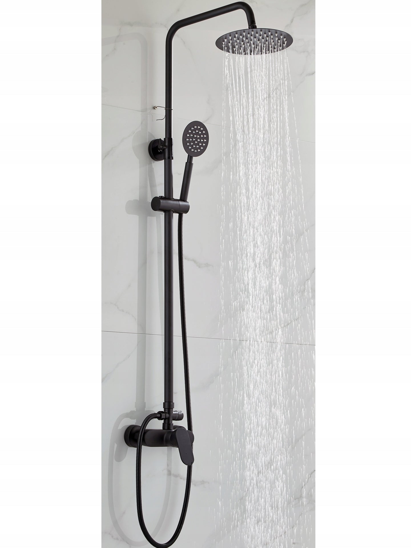 Lietaus dušas 1,5 m 170-200 skersmuo 20 cm žalvario juodas dušo komplektas