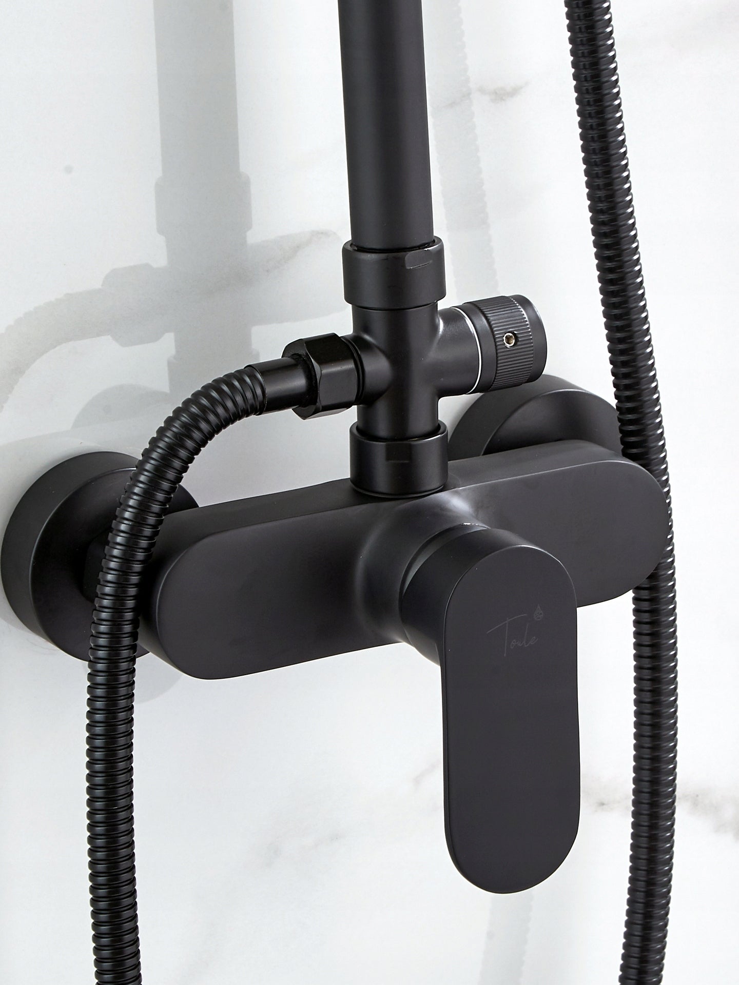 Lietaus dušas 1,5 m 170-200 skersmuo 20 cm žalvario juodas dušo komplektas