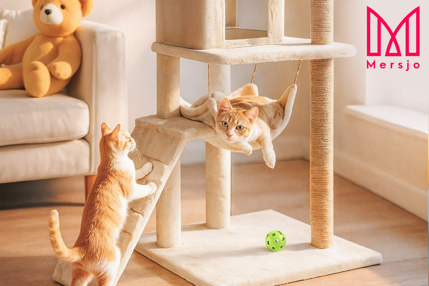 Kačių draskyklė 6 lygių aukštas namelis su žaislu Mersjo - 125cm