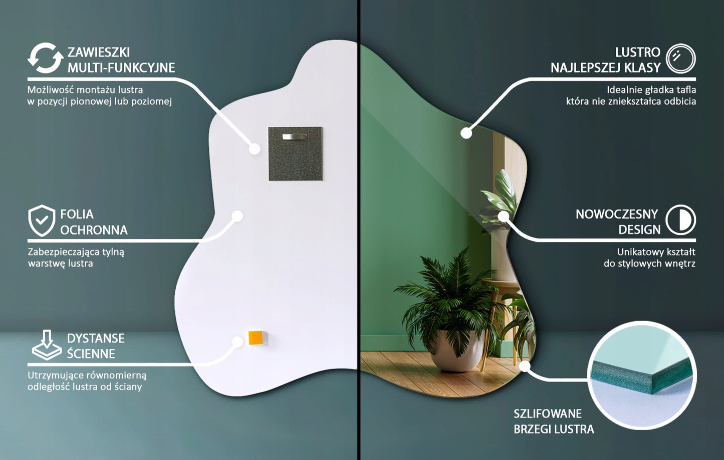 Didelis dizainerio netaisyklingas modernus organinis veidrodis dėmė 77x77