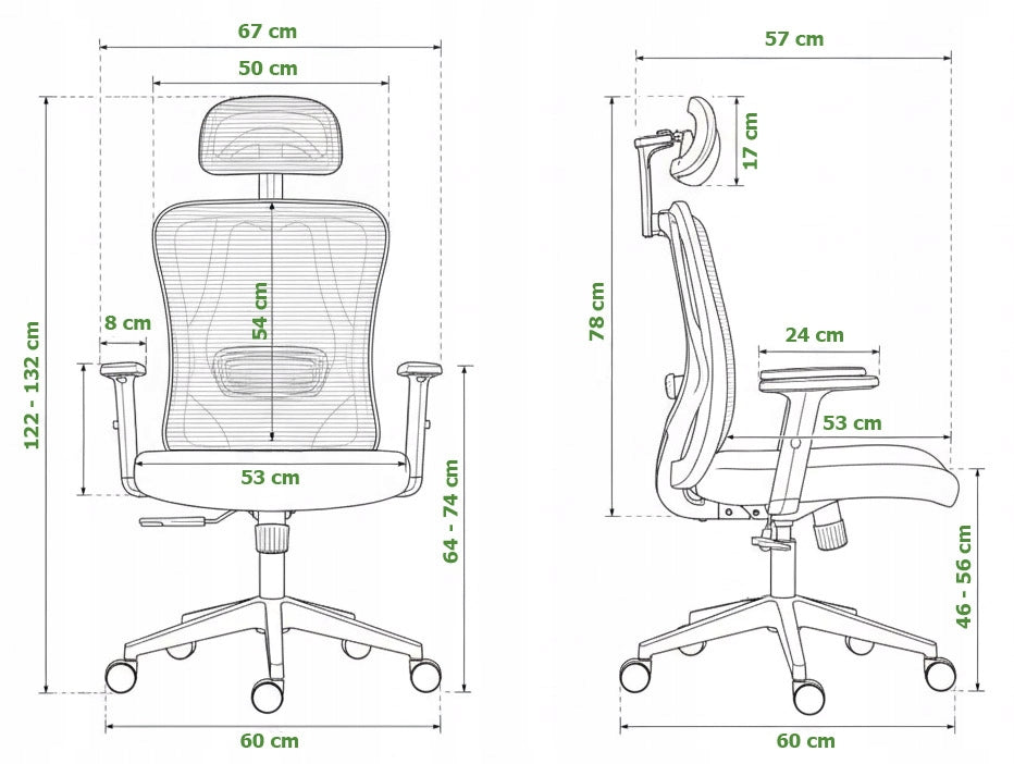 Ergonomiška biuro kėdė FXB004 su reguliuojamais porankiais ir galvos atrama, BHP