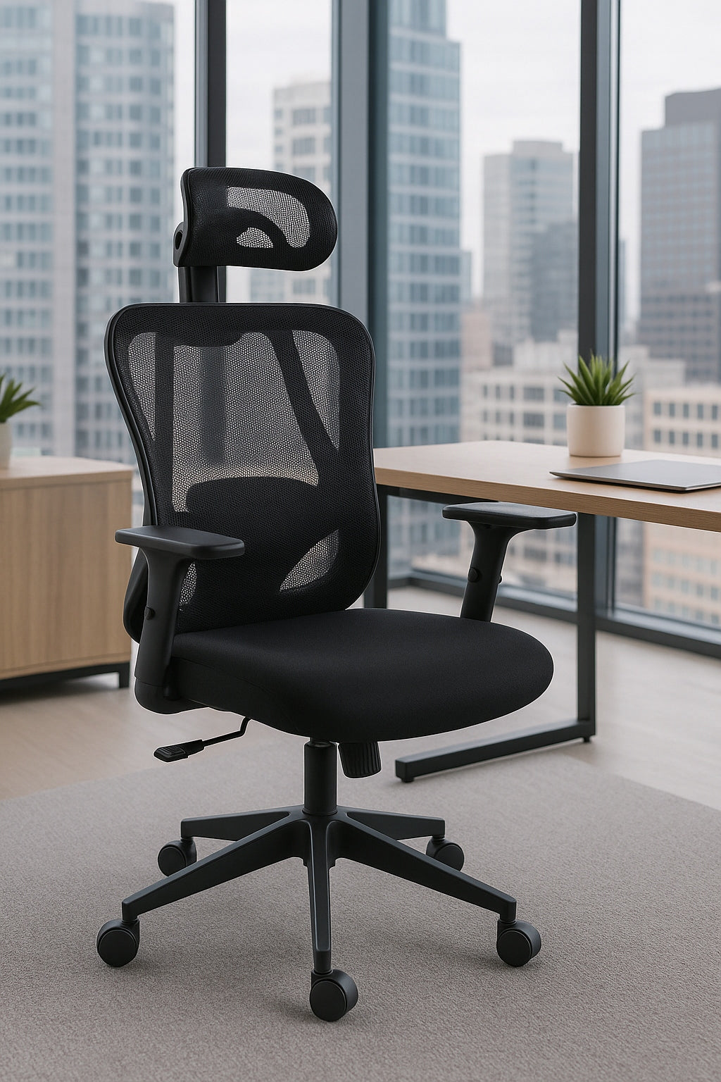Ergonomiška biuro kėdė FXB004 su reguliuojamais porankiais ir galvos atrama, BHP
