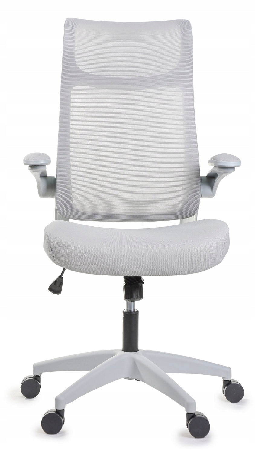 Ergonomiškas pilkas biuro krėslas FHX011, reguliuojami porankiai, darbo sauga, pilkas