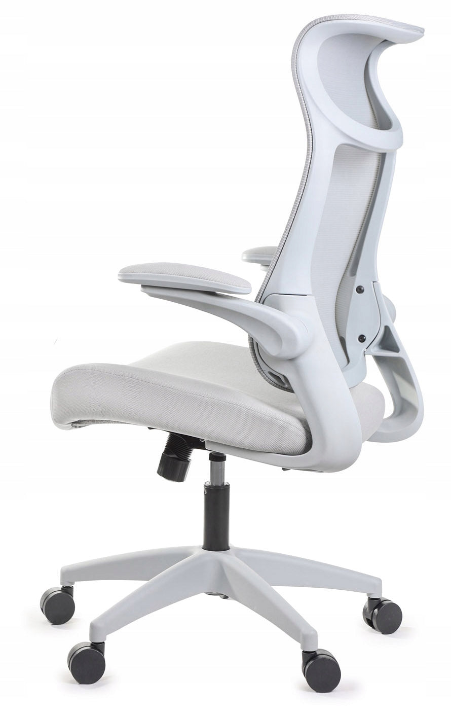 Ergonomiškas pilkas biuro krėslas FHX011, reguliuojami porankiai, darbo sauga, pilkas