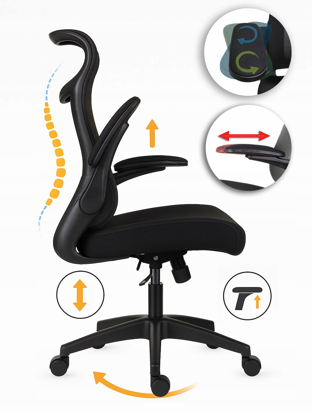 Ergonomiškas pilkas biuro krėslas FHX011, reguliuojami porankiai, darbo sauga, pilkas