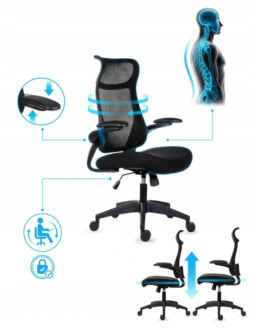 Ergonomiškas pilkas biuro krėslas FHX011, reguliuojami porankiai, darbo sauga, pilkas