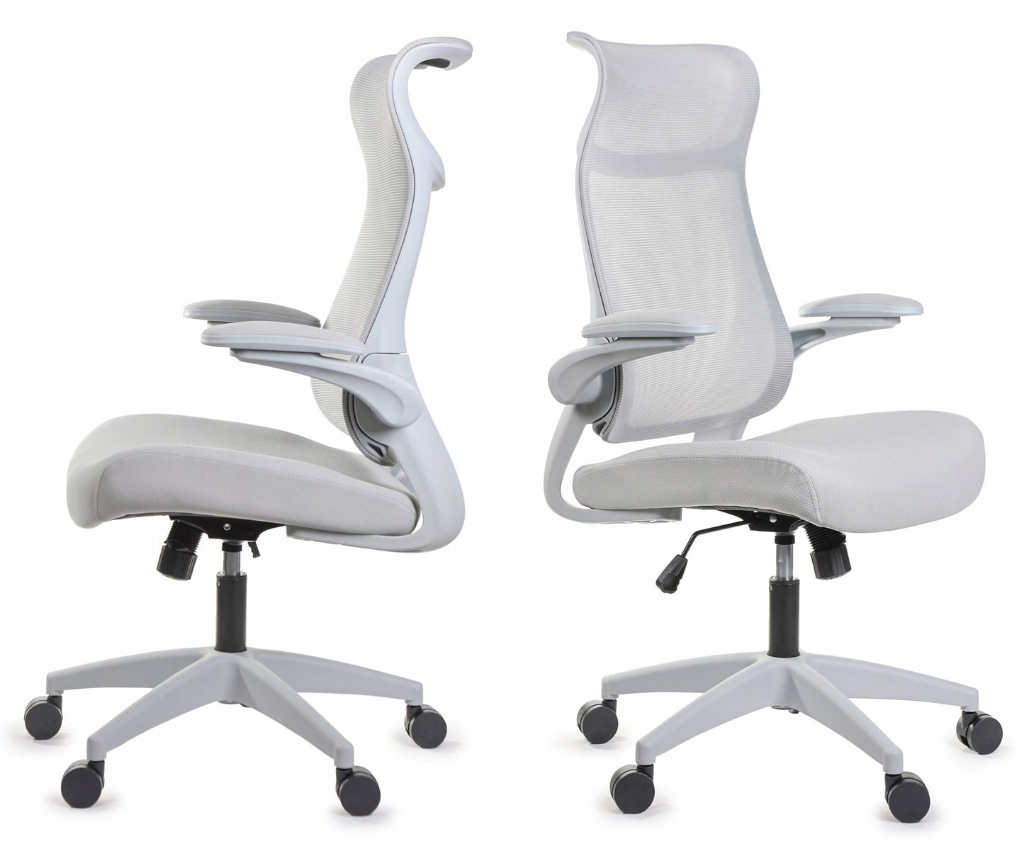 Ergonomiškas pilkas biuro krėslas FHX011, reguliuojami porankiai, darbo sauga, pilkas