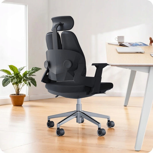 Ergonomiška biuro kėdė, besisukanti, reguliuojama, DIDELĖ, medžiaginė, juoda