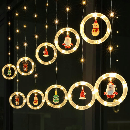 KALĖDINĖ GIRLIANDA ANT LANGŲ, LEMPUTĖS, VITRAŽAS x10, APŠVIETIMAS, UŽUOLAIDA