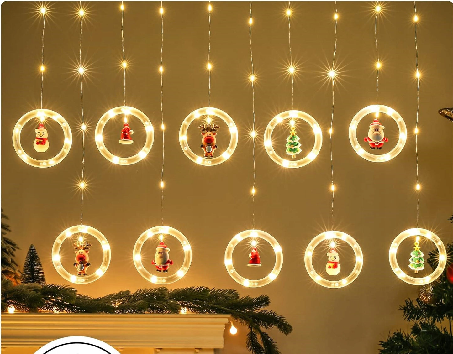 KALĖDINĖ GIRLIANDA ANT LANGŲ, LEMPUTĖS, VITRAŽAS x10, APŠVIETIMAS, UŽUOLAIDA