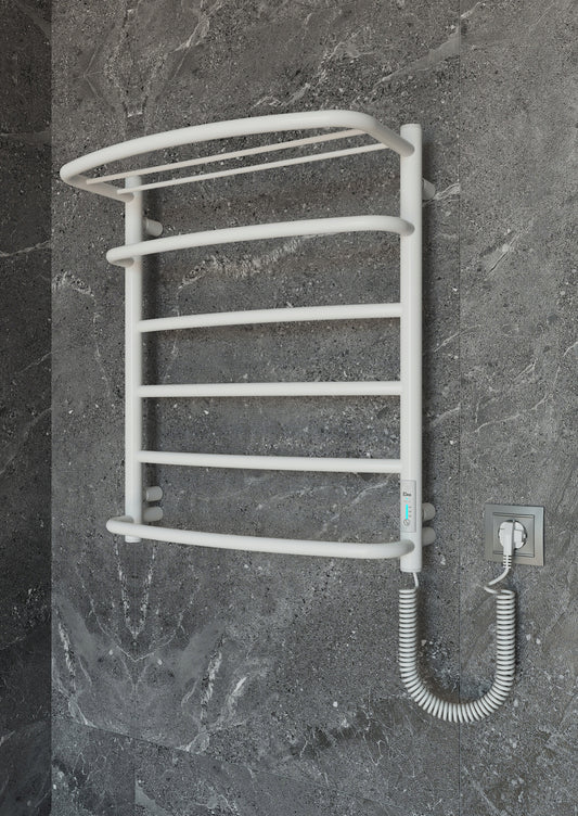 Elektrinis rankšluosčių džiovintuvas su lentyna baltas 610x530