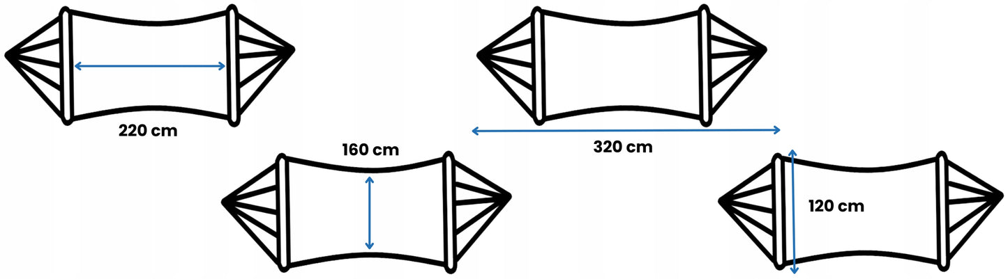 SANTIA dvivietė boho sodo hamakas su kutais ir POTENZA skersiniais