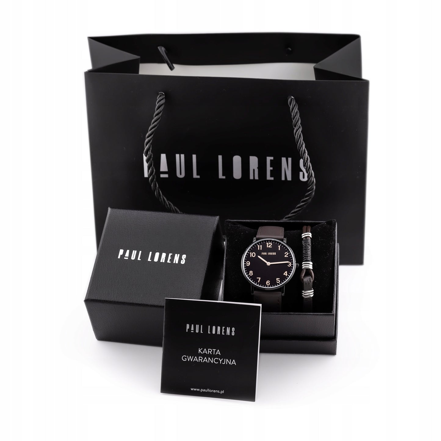 Vyriškas dovanų komplektas PAUL LORENS - Laikrodis + Apyrankė (zg370f)
