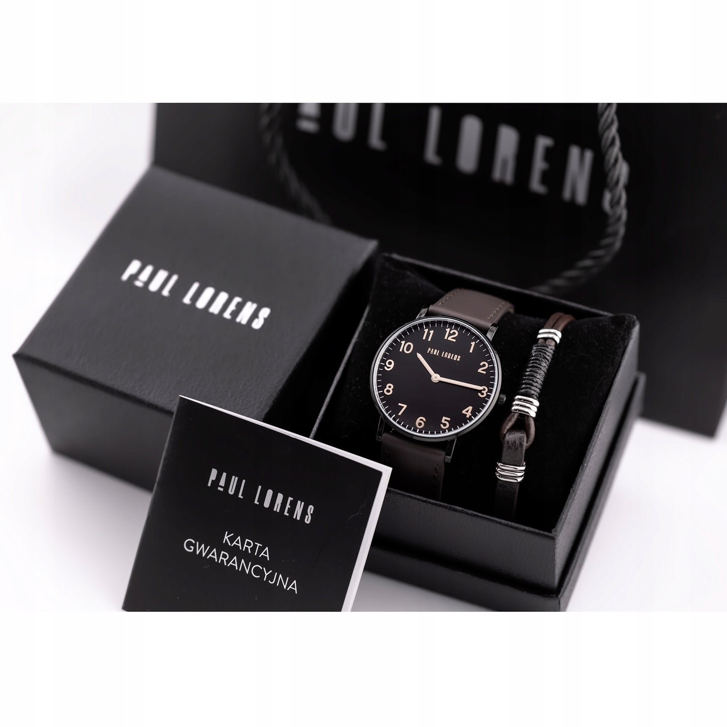 Vyriškas dovanų komplektas PAUL LORENS - Laikrodis + Apyrankė (zg370f)