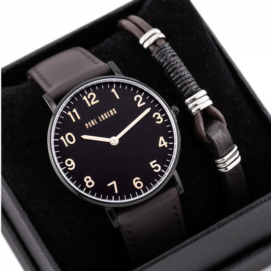 Vyriškas dovanų komplektas PAUL LORENS - Laikrodis + Apyrankė (zg370f)