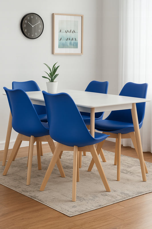 Skandinaviška kėdė su pagalvėle, mėlyna, medinės kojos, ekooda, 4 vnt.