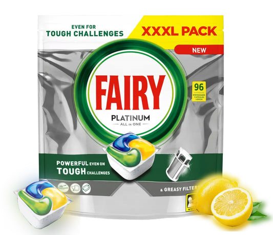 Fairy Platinum All In One citrinų skonio indaplovės kapsulės 96 vnt. GIGA PACK