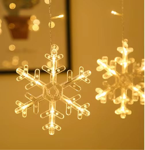 LED šviesos užuolaida 120 snaigės formos diodų lango dekoracija, šiltai geltona