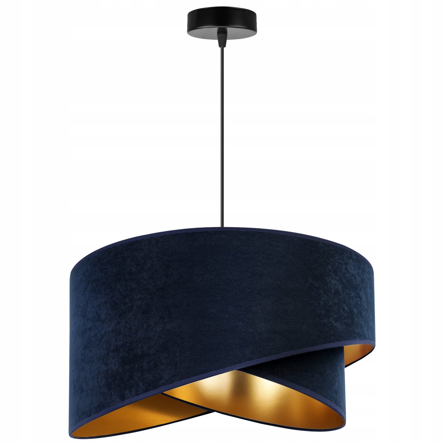 Pakabinamas lubinis šviestuvas Liustra, tamsiai mėlynas, auksiniu aksominiu gaubtu
