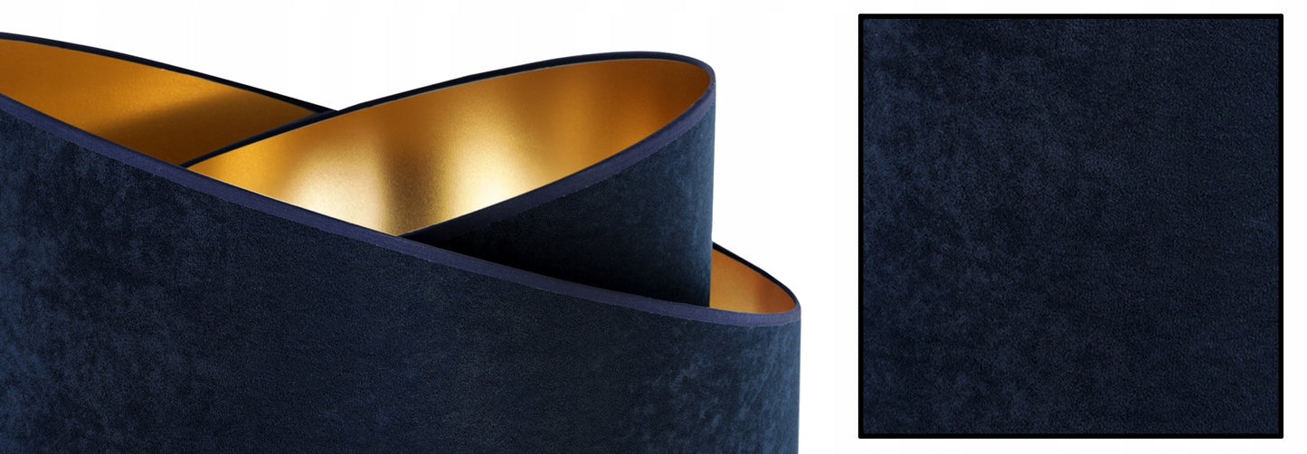 Pakabinamas lubinis šviestuvas Liustra, tamsiai mėlynas, auksiniu aksominiu gaubtu