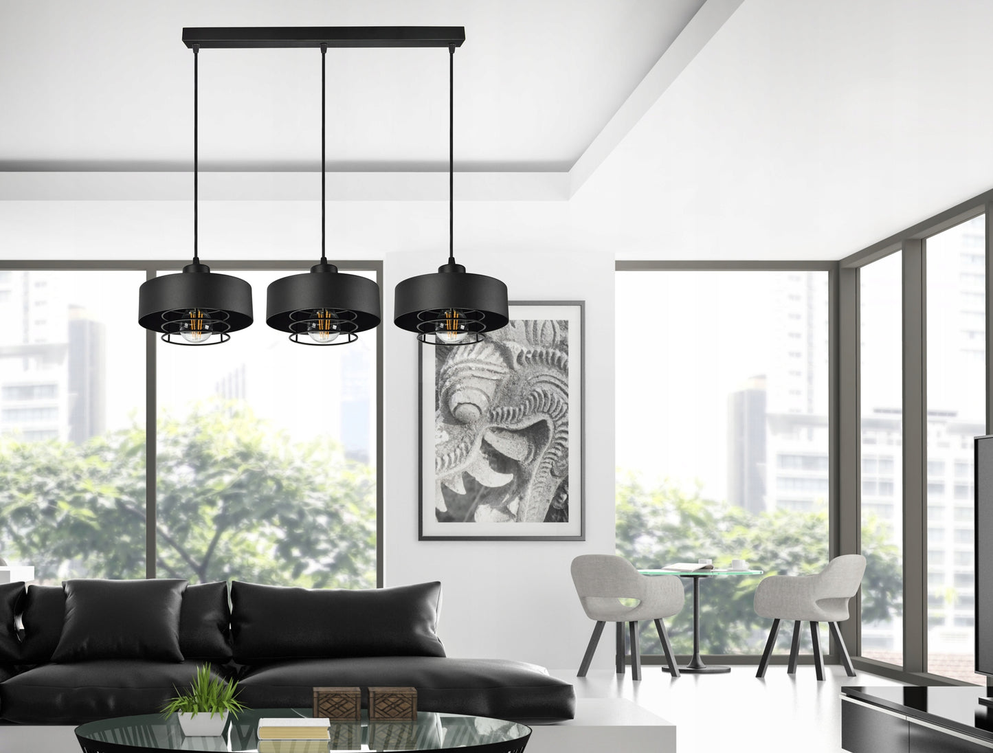 Pakabinamas lubinis šviestuvas / sietynas, juodas, Loft Edison