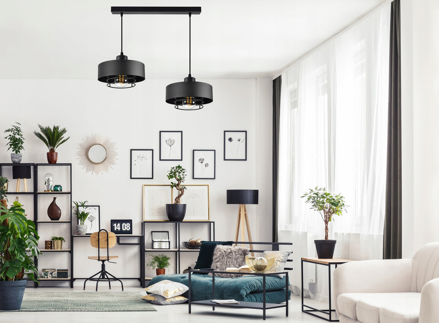 Juodas pakabinamas lubinis šviestuvas Loft Edison stiliaus