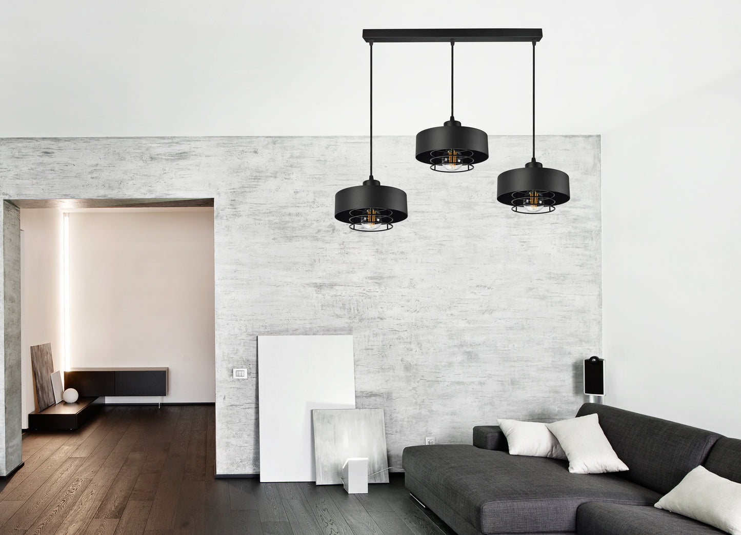 Pakabinamas lubinis šviestuvas / sietynas, juodas, Loft Edison