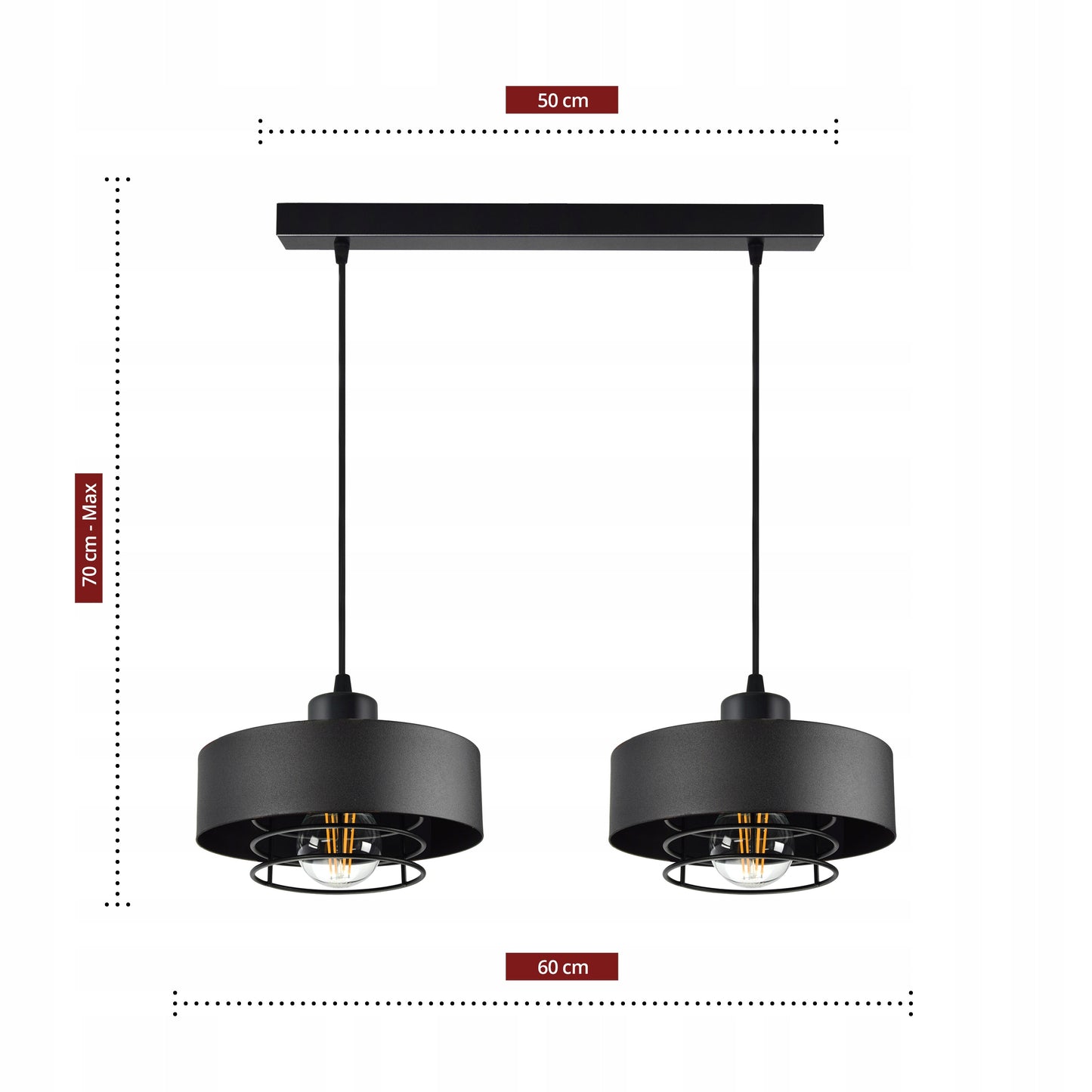 Juodas pakabinamas lubinis šviestuvas Loft Edison stiliaus