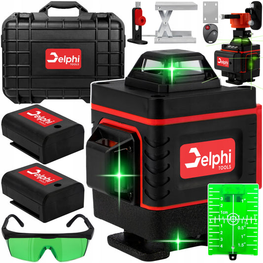 Kryžminis lazeris Lazerinis nivelyras 16 linijų + Trikojis 115 cm 4D Žalias 2xAKU