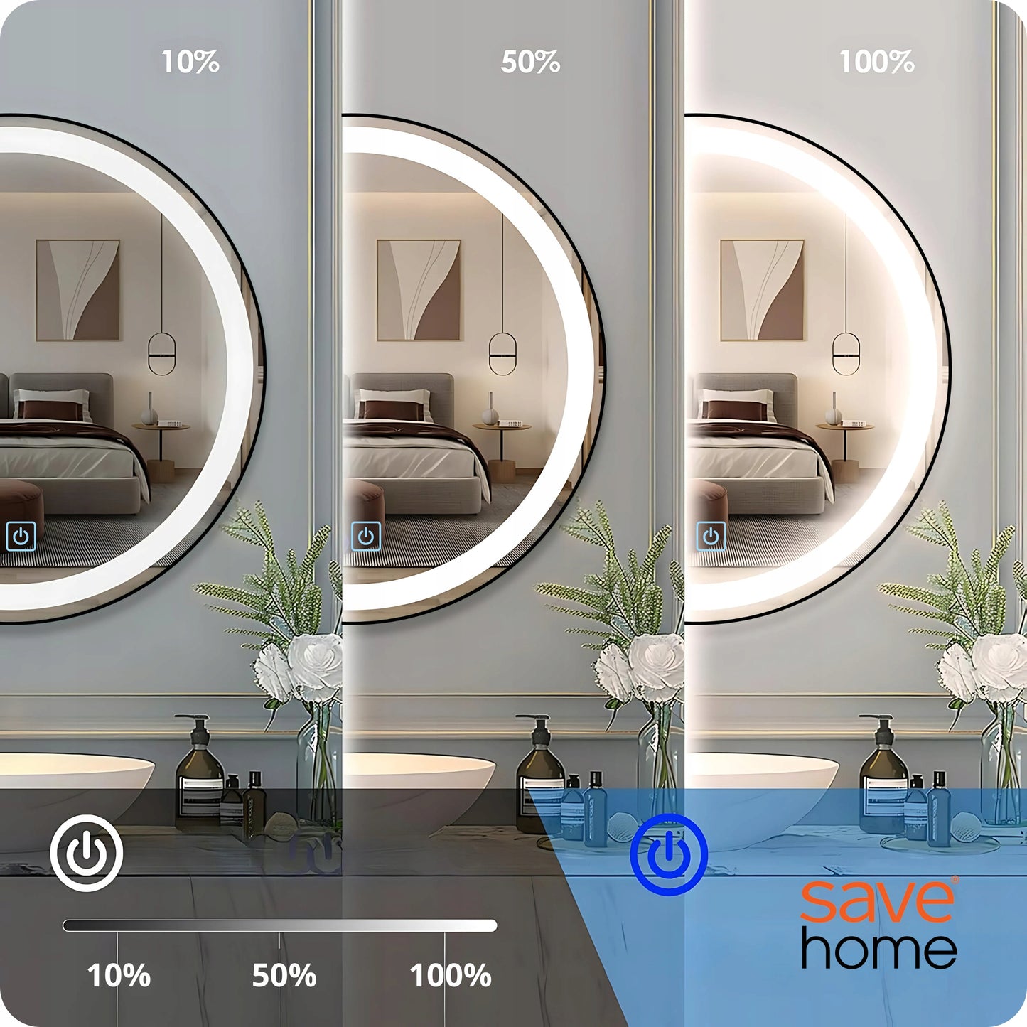 Vonios veidrodis LED 60 cm apvalus apšviestas lietimui jautrus nerasojantis 3 spalvų