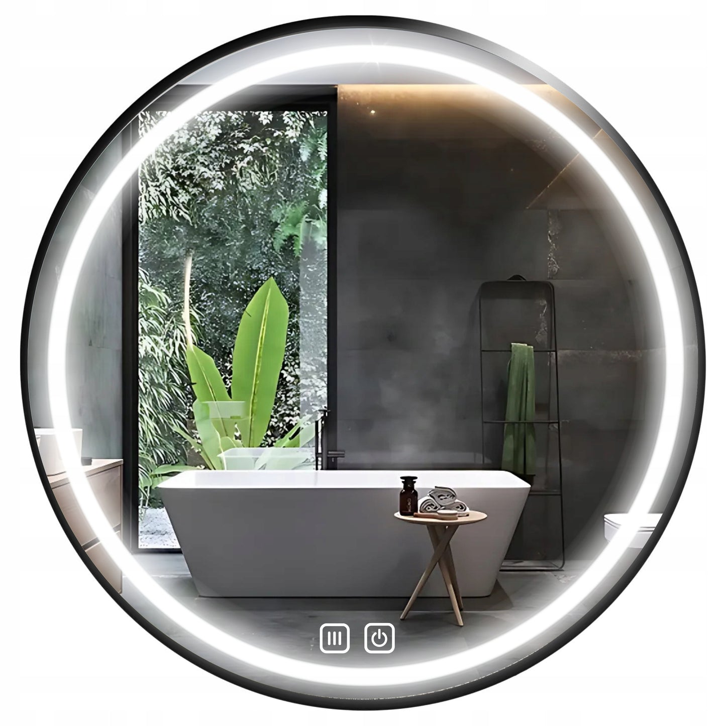 Vonios veidrodis LED 60 cm apvalus apšviestas lietimui jautrus nerasojantis 3 spalvų