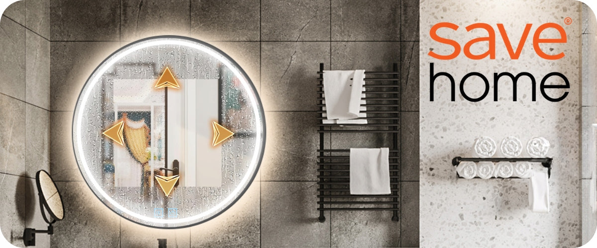 LED vonios veidrodis 80 cm apvalus su apšvietimu ir loft stiliaus rėmeliu, be garų